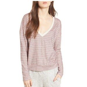 NWT Women's Splendid Stripe Pullover Top Ivory Waffle Knit Size XL $100 K040